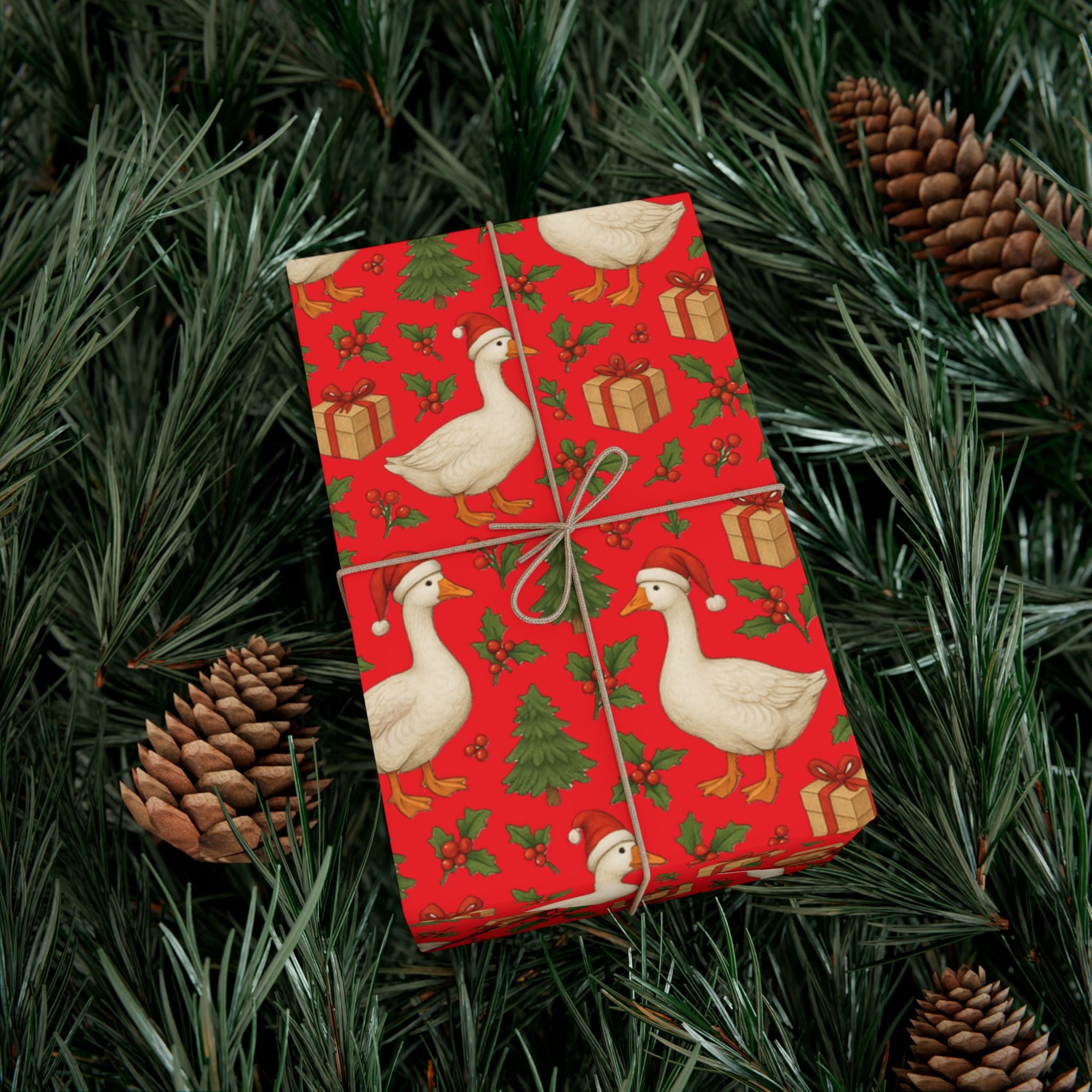 Christmas Geese Gift Wrap Paper | Holiday Duck Pattern Wrapping Paper