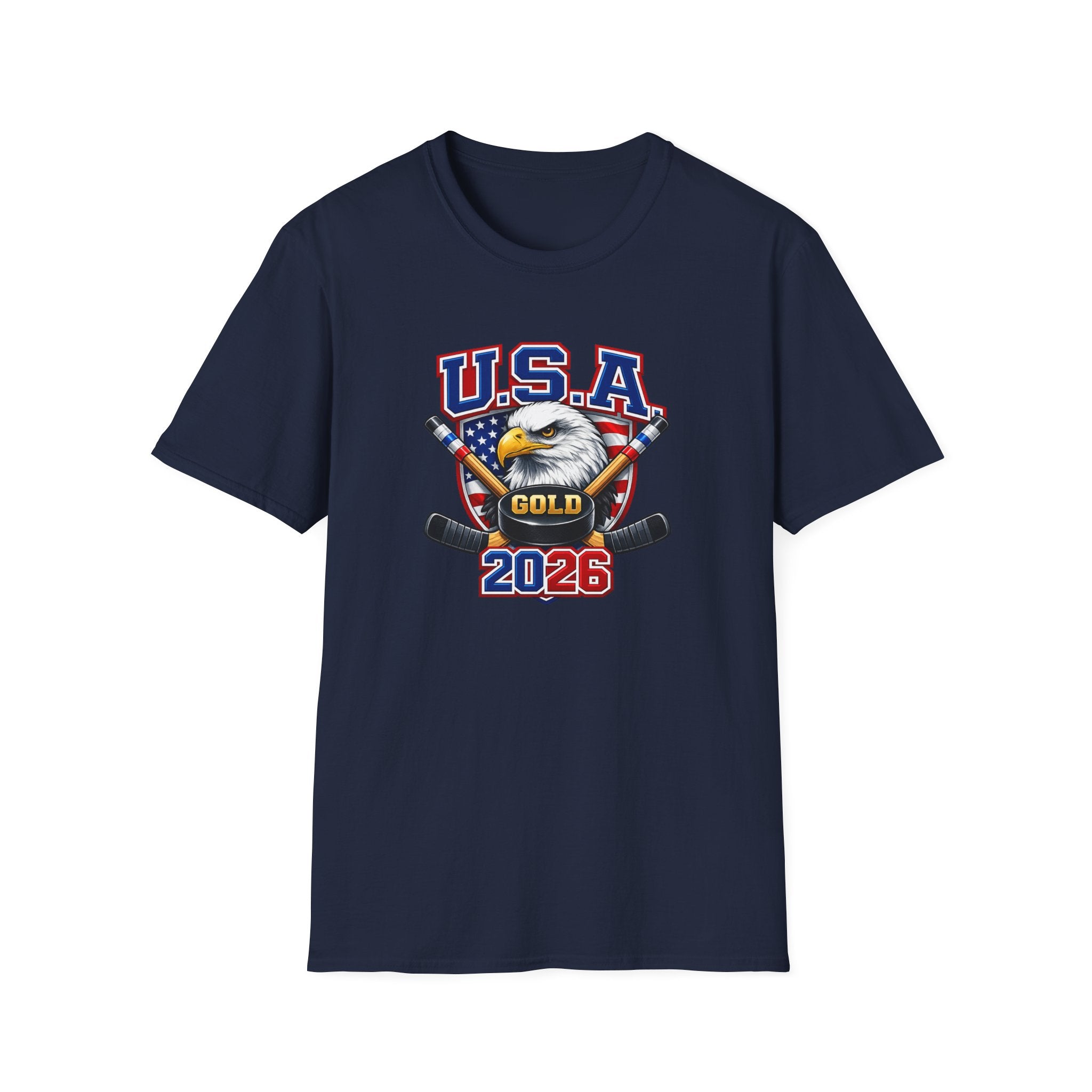 USA Gold 2026 Hockey T-Shirt — American Eagle & Flag Sports Tee