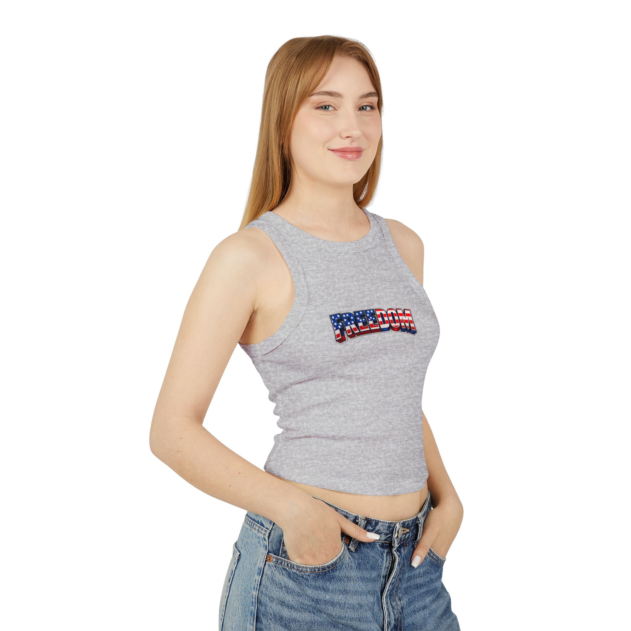Freedom Graphic Racer Tank — Patriotic USA Flag Design