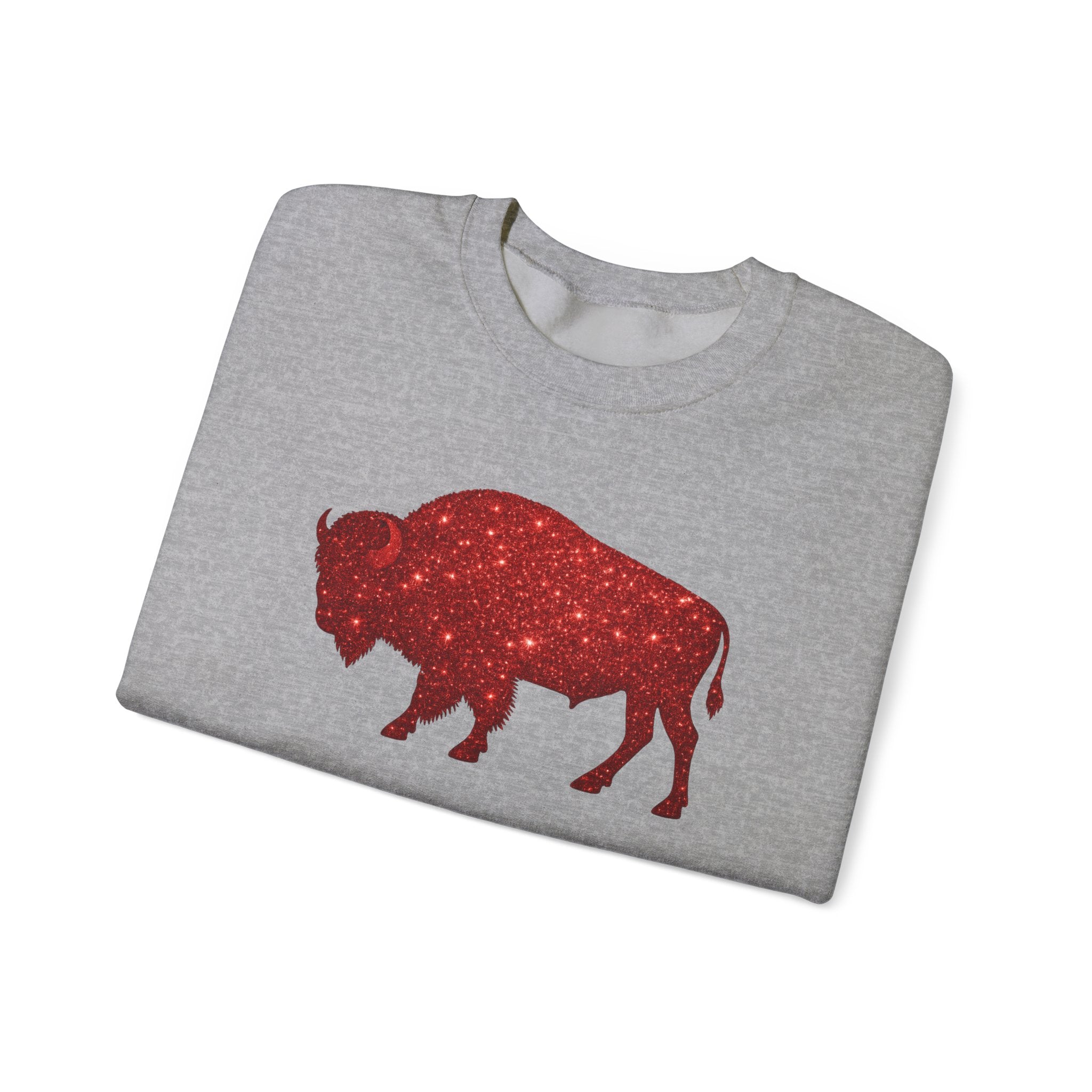 Red Glitter Buffalo Sweatshirt | Rustic Buffalo Silhouette, Western Farm