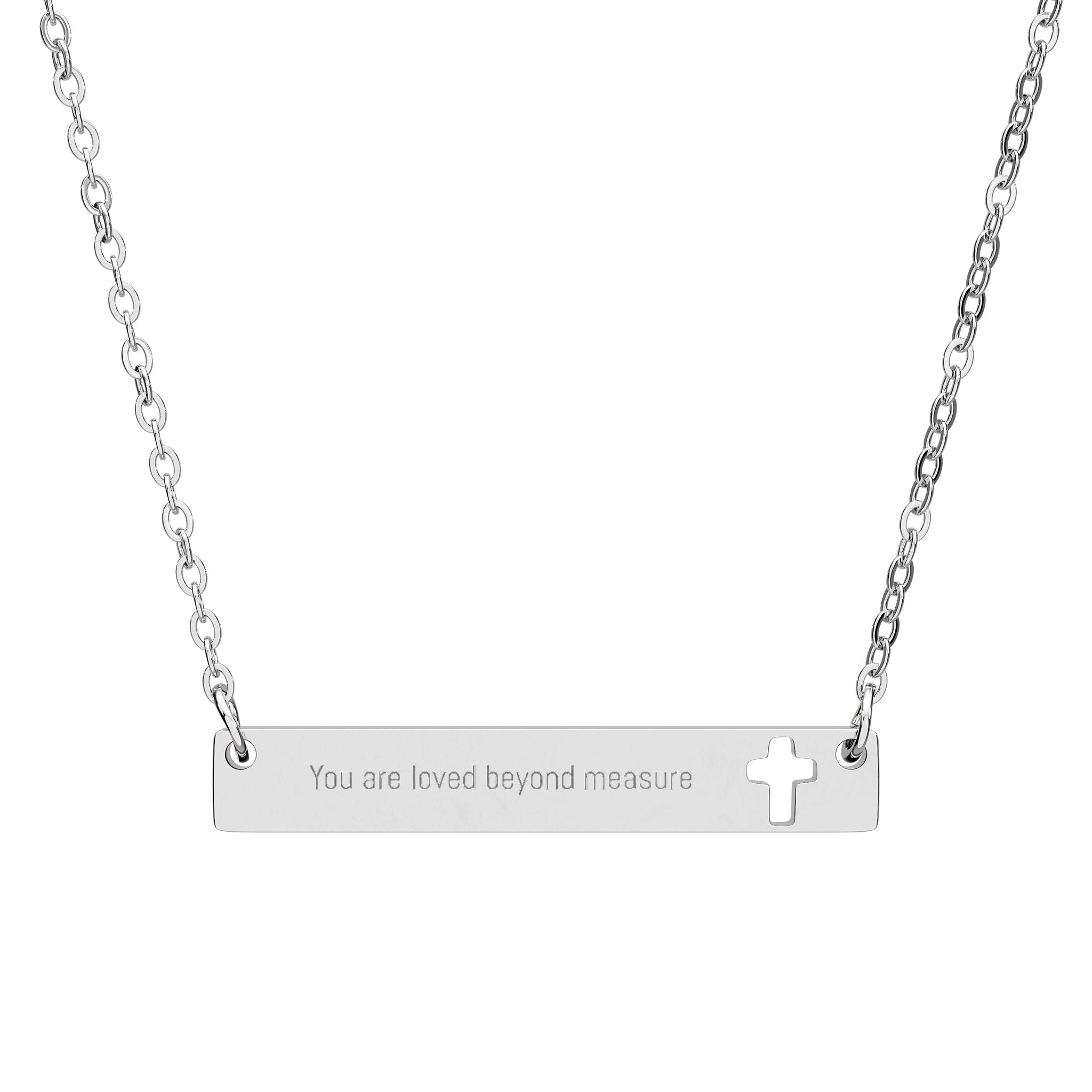 Cutout Cross Bar Necklace (Engraving) You are loved beyond measure