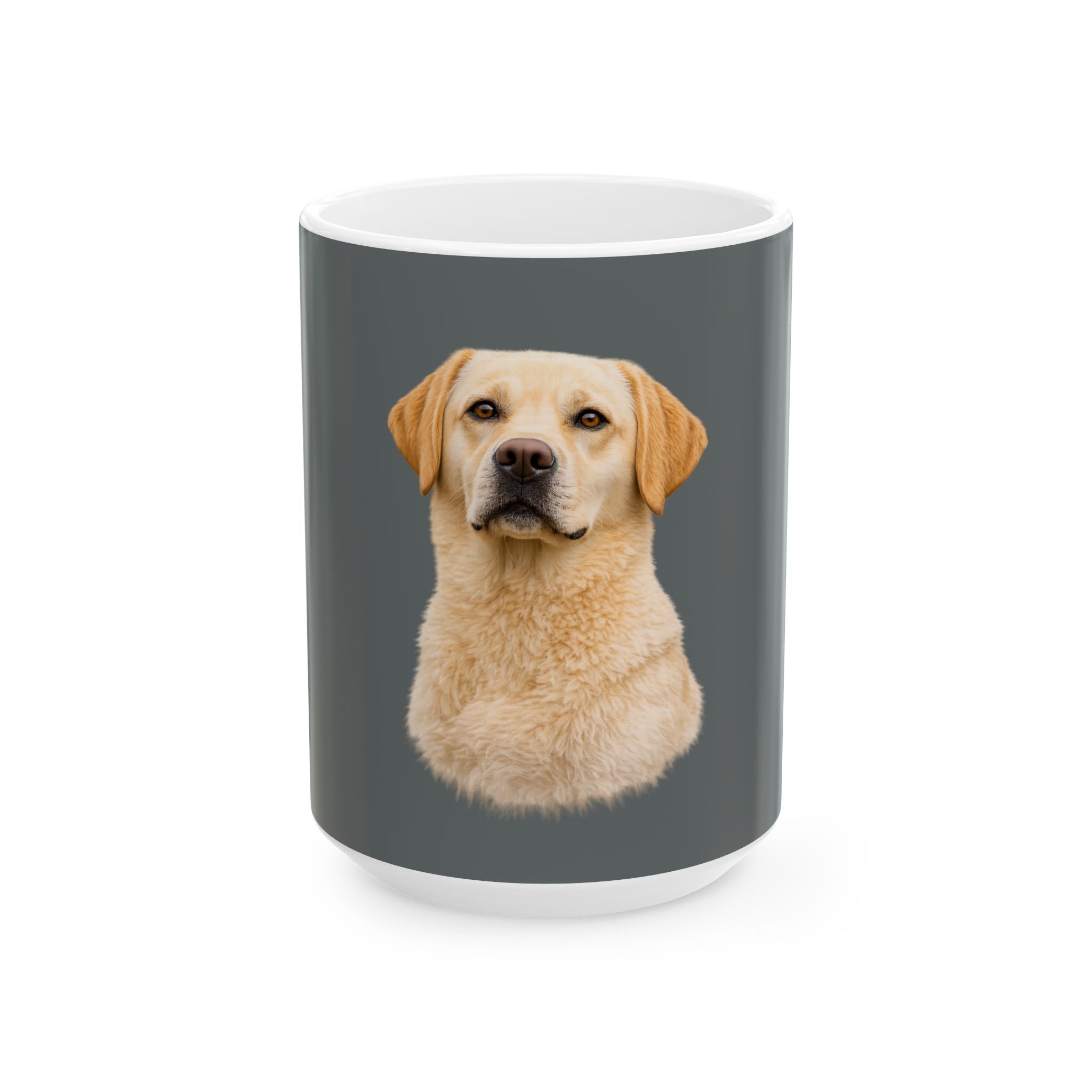 Yellow Labrador Portrait Mug | Dog Lover Ceramic Mug, Gray Background