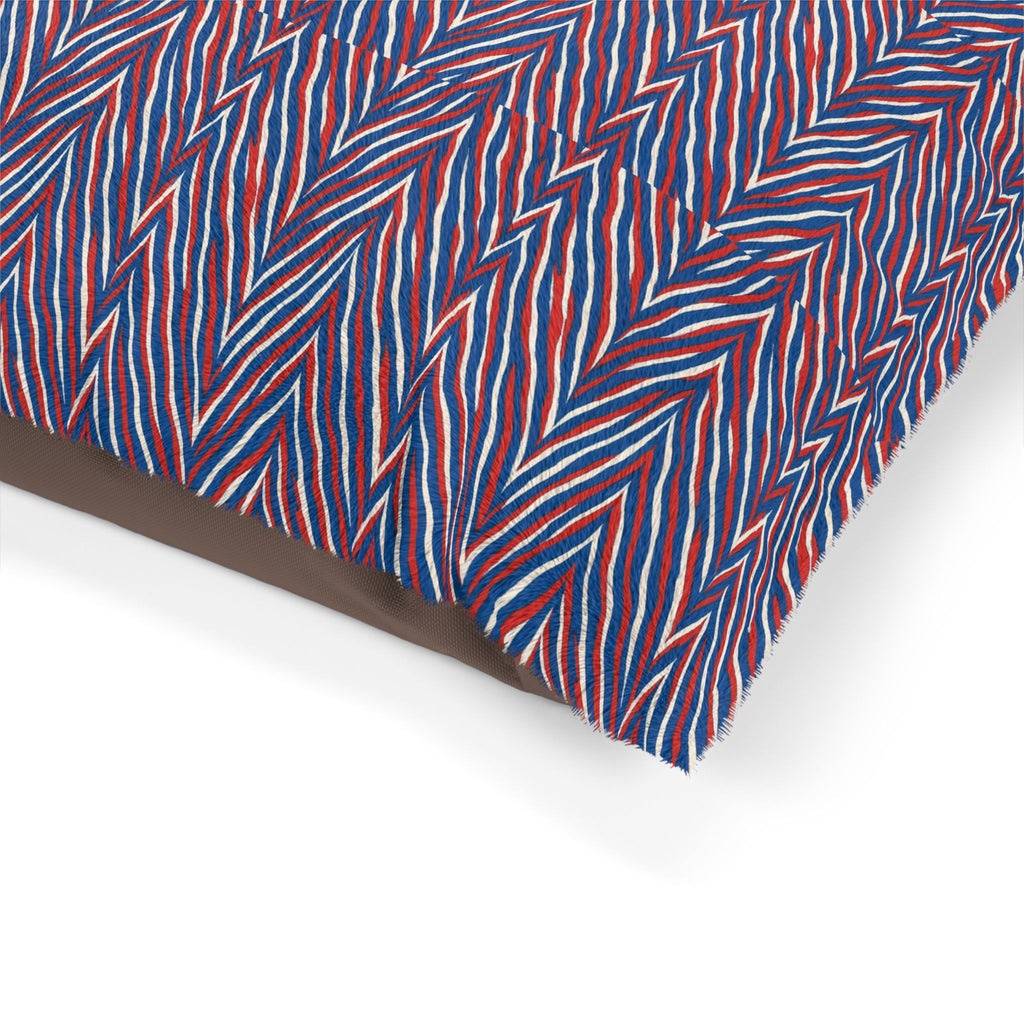 Red Blue Chevron Pattern Pet Bed | Striped Zigzag Dog Cushion