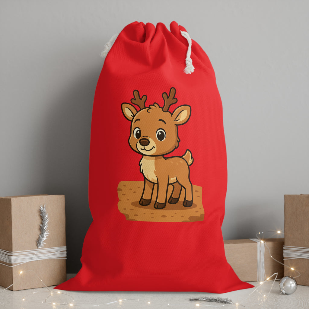 Cute Cartoon Reindeer Sack | Holiday Santa Gift Bag