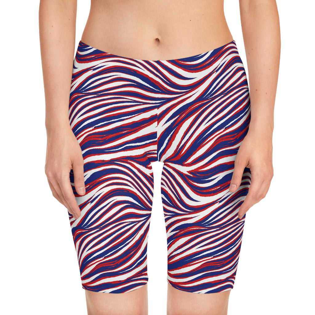 Red White Blue Wave Bike Shorts