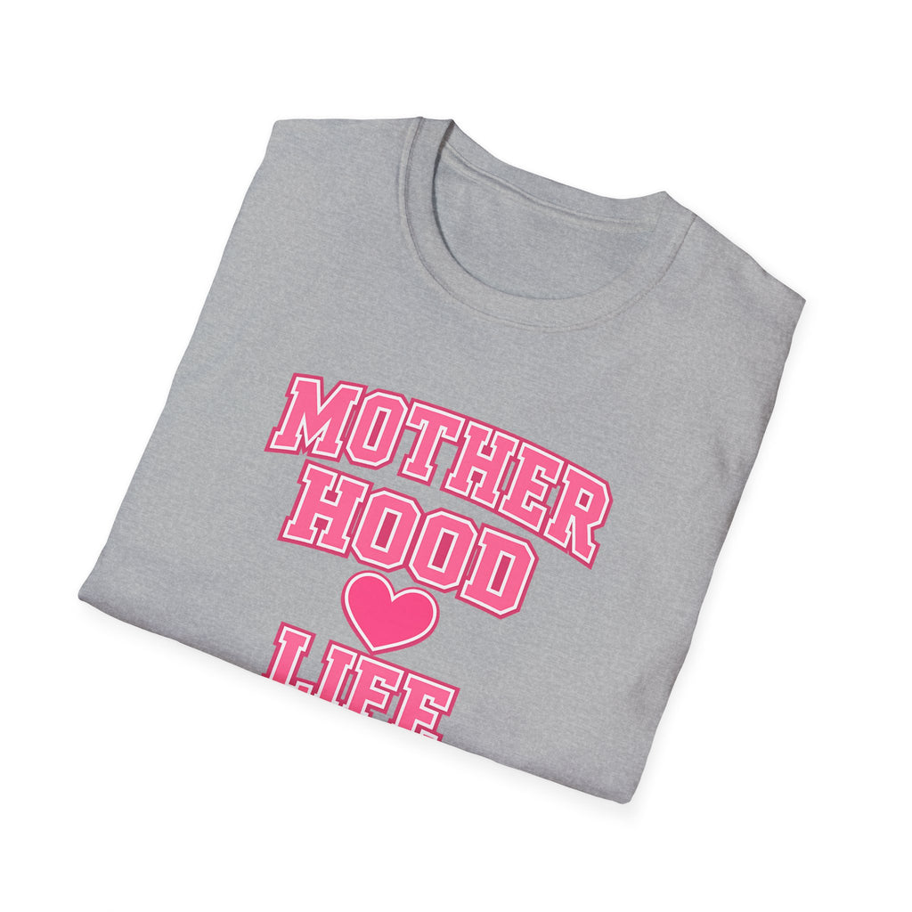 Motherhood Life T-Shirt — Pink Heart Graphic Mom Tee