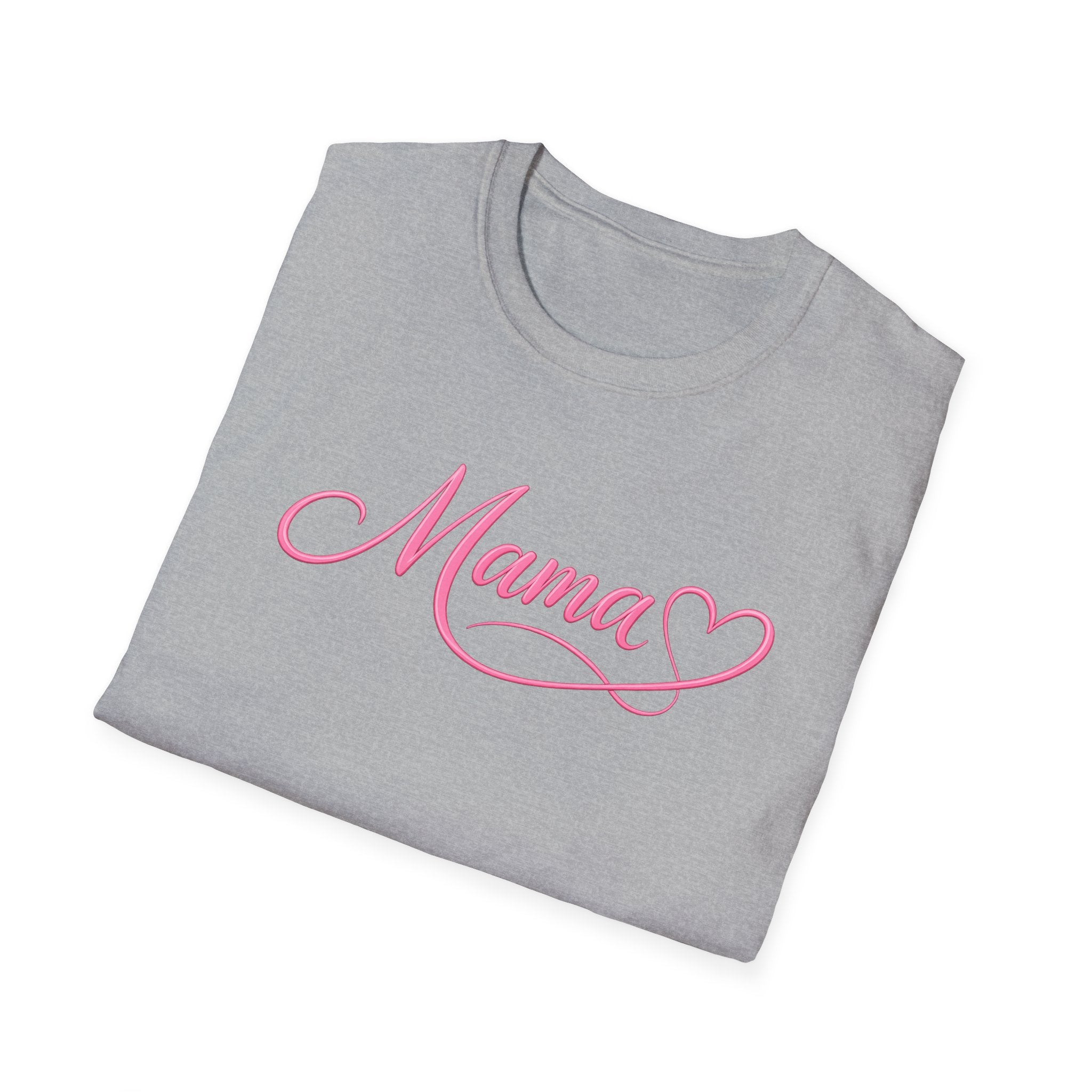 Mama Heart T-Shirt — Pink Script "Mama" Mother's Day Tee