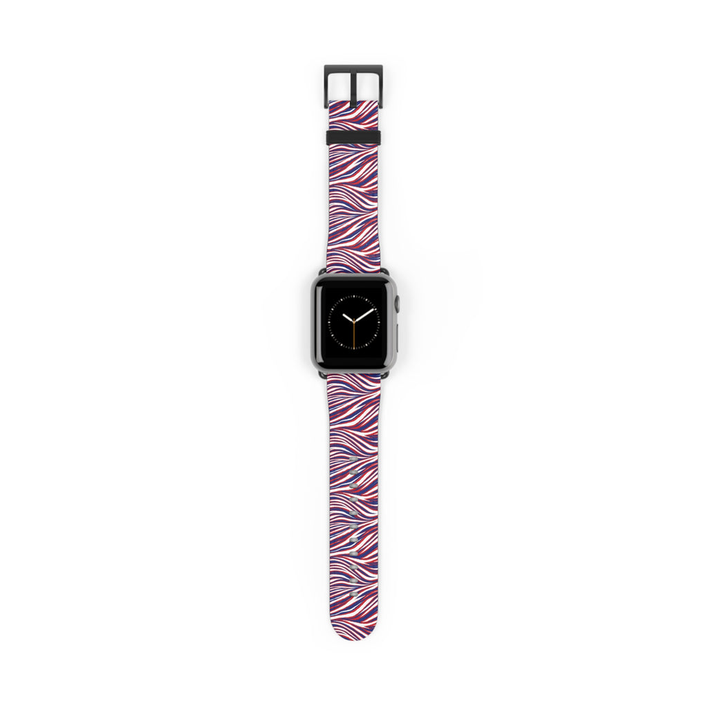 Wavy Red White Blue Pattern Watch Band — Abstract Striped Apple Watch Strap