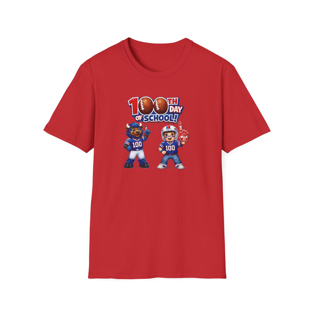 Buffalo 100th Day of School Football Mascot T-Shirt | School Celebration Tee