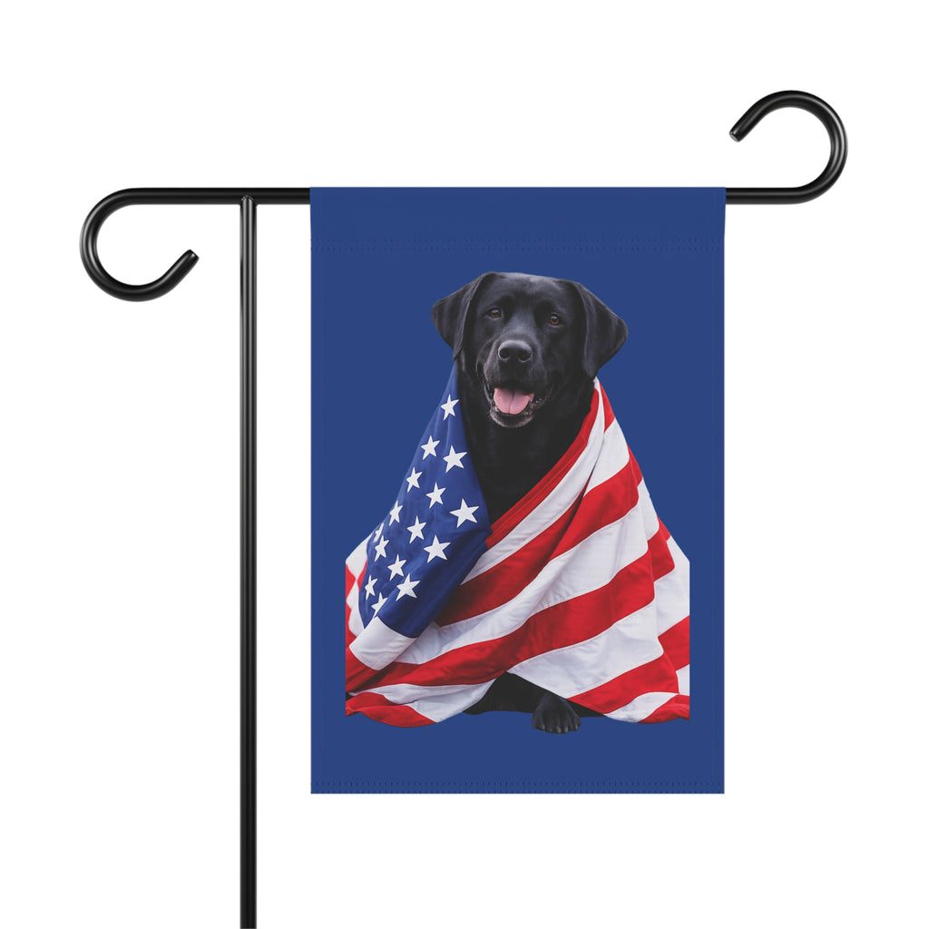 Black Labrador Wrapped in American Flag Garden & House Banner | Patriotic Yard Decor