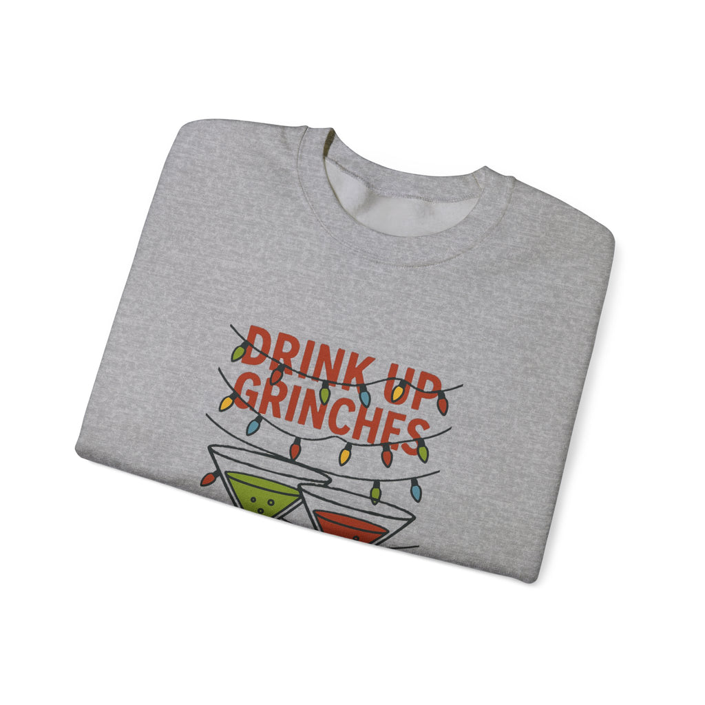 Drink Up Grinches Sweatshirt | Christmas cocktail lights holiday design