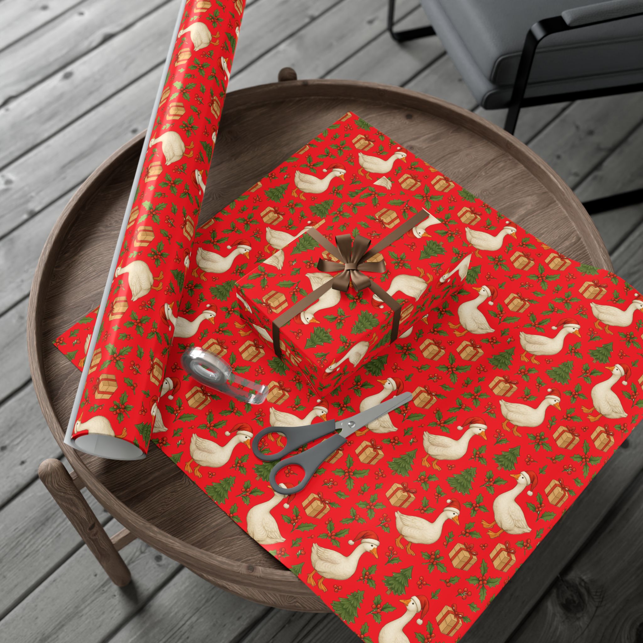 Christmas Geese Gift Wrap Paper | Holiday Duck Pattern Wrapping Paper