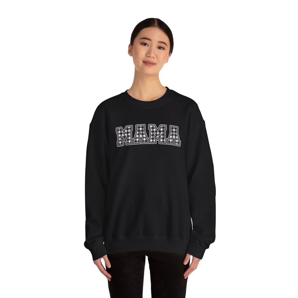 Mama Plaid Sweatshirt — "MAMA" Graphic Crewneck for Moms