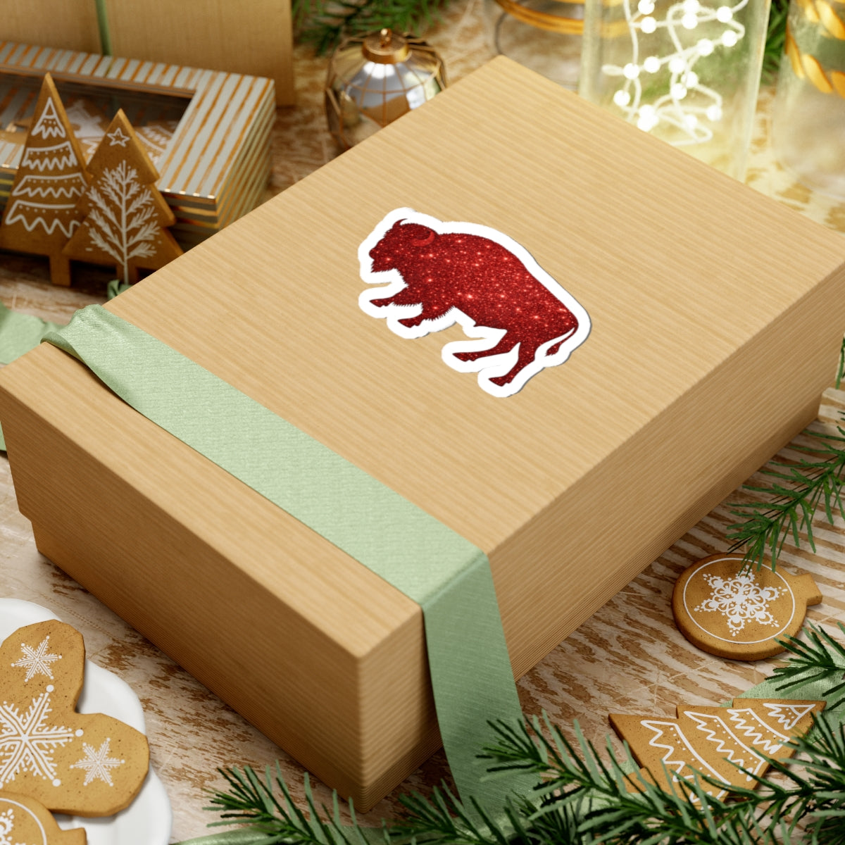 Red Glitter Buffalo Sticker | Kiss-Cut Vinyl Decal, Laptop Sticker