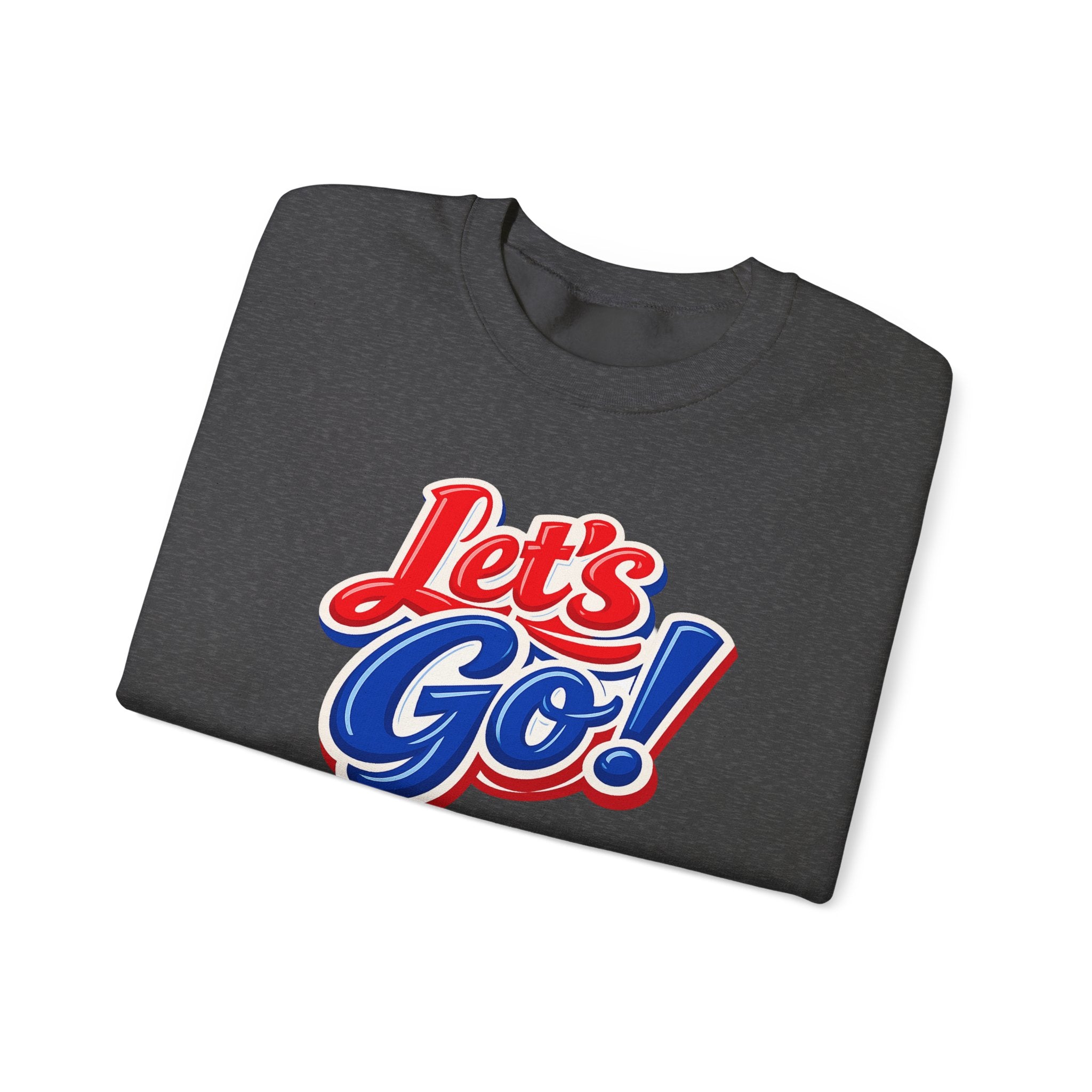Let's Go! Buffalo crewneck sweatshirt | Retro script design, red blue sleeve text