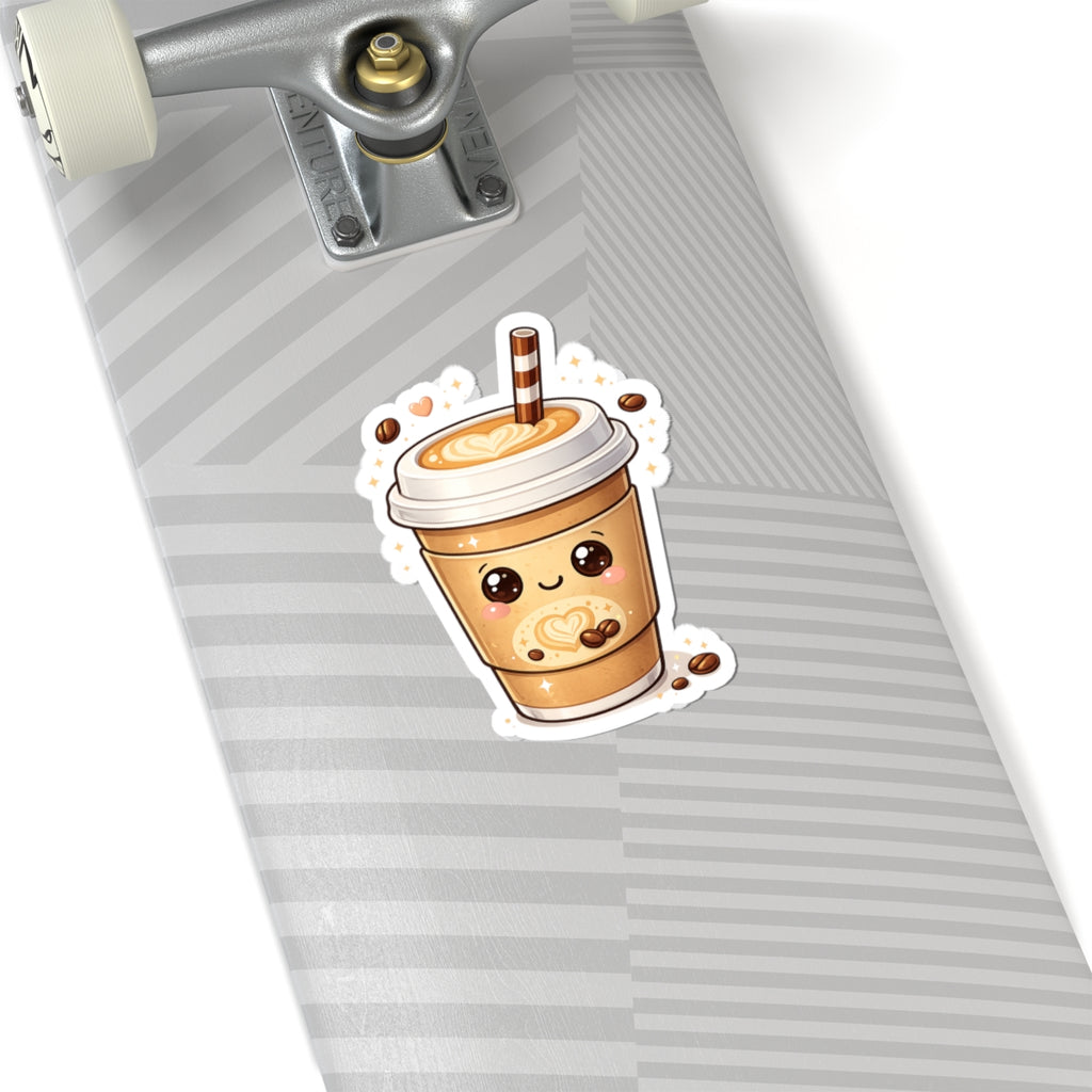 Cute Coffee Cup Sticker | Kiss-Cut Sticker, Latte Art Vinyl