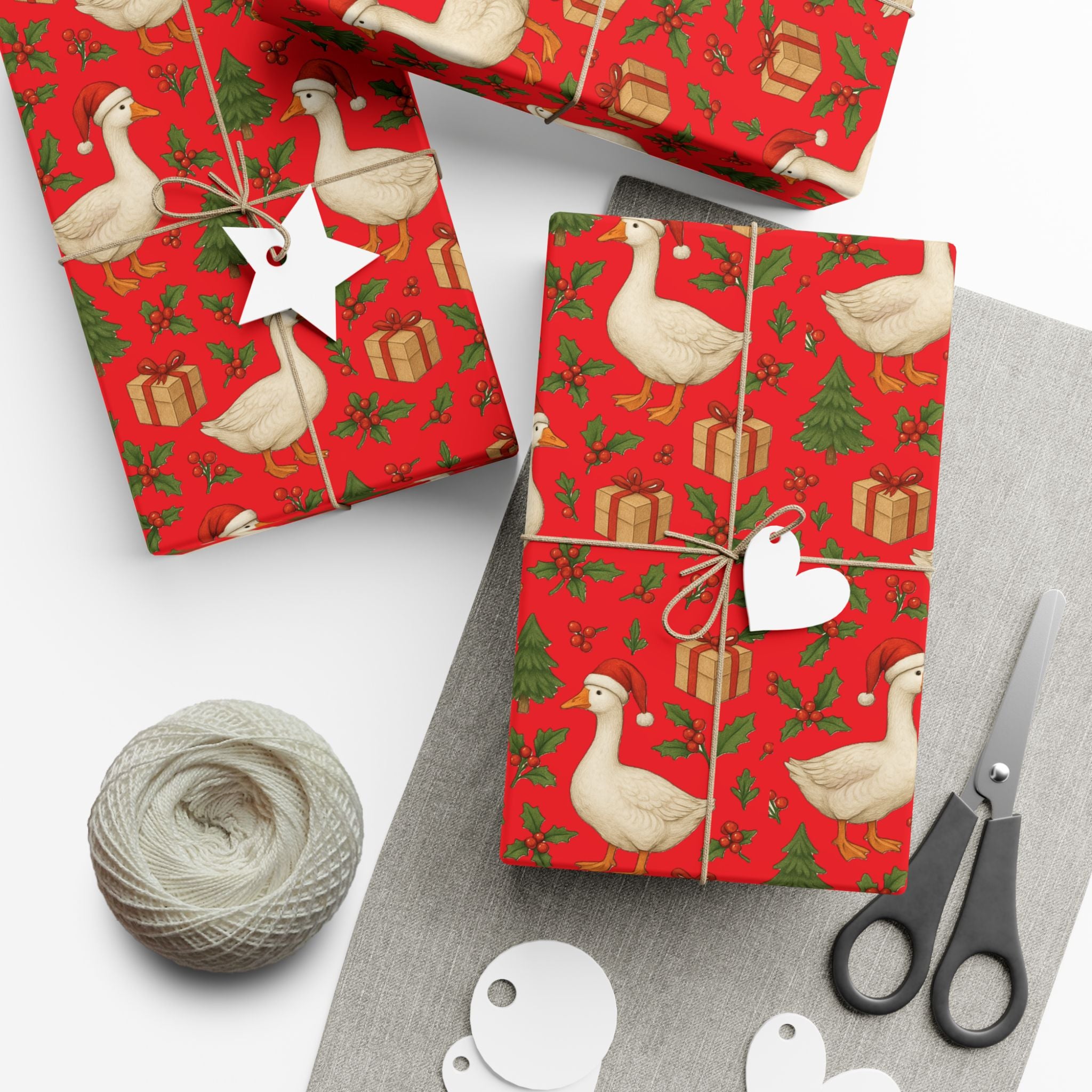 Christmas Geese Gift Wrap Paper | Holiday Duck Pattern Wrapping Paper