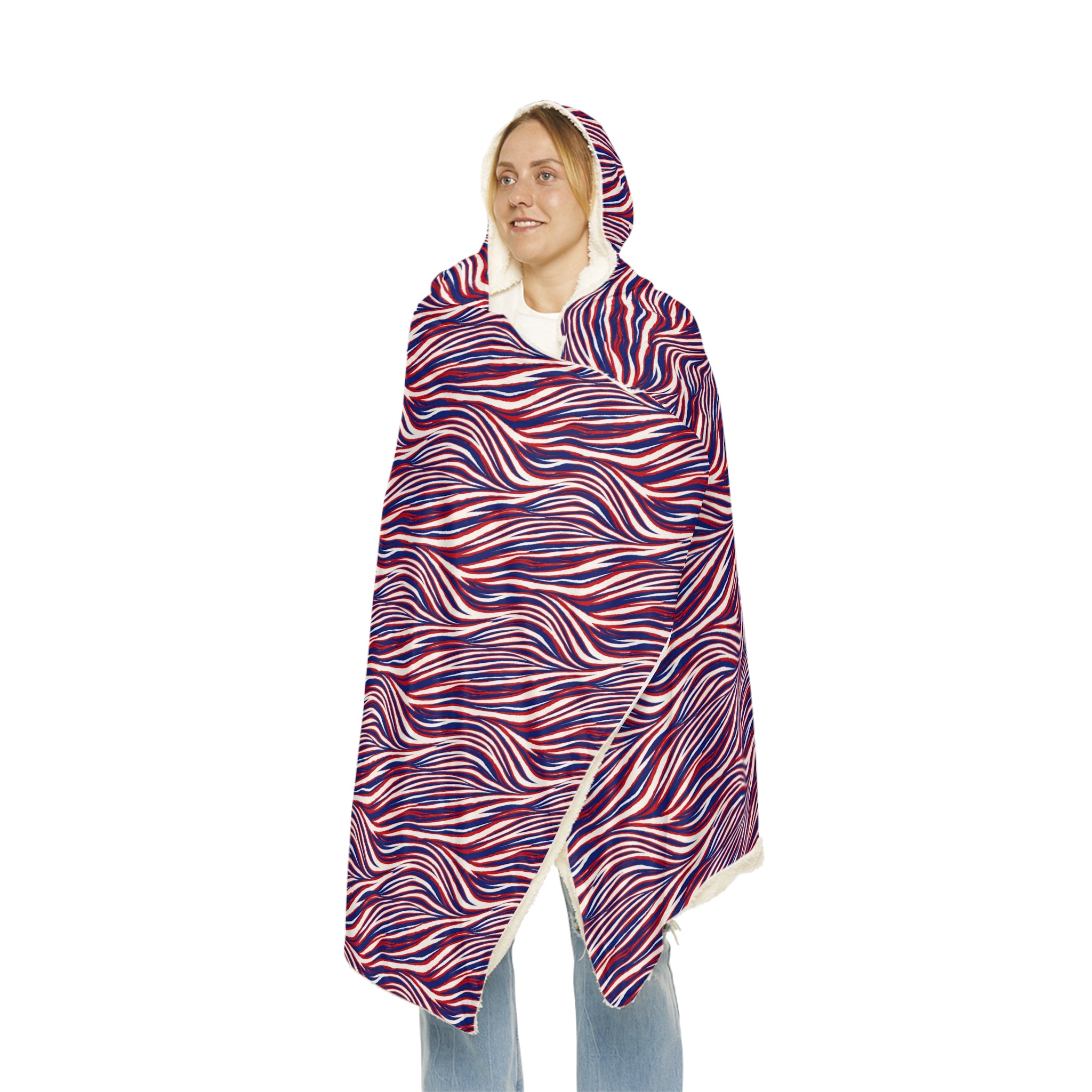 red, white and royal blue Pattern Snuggle Blanket | Hooded Cozy Throw