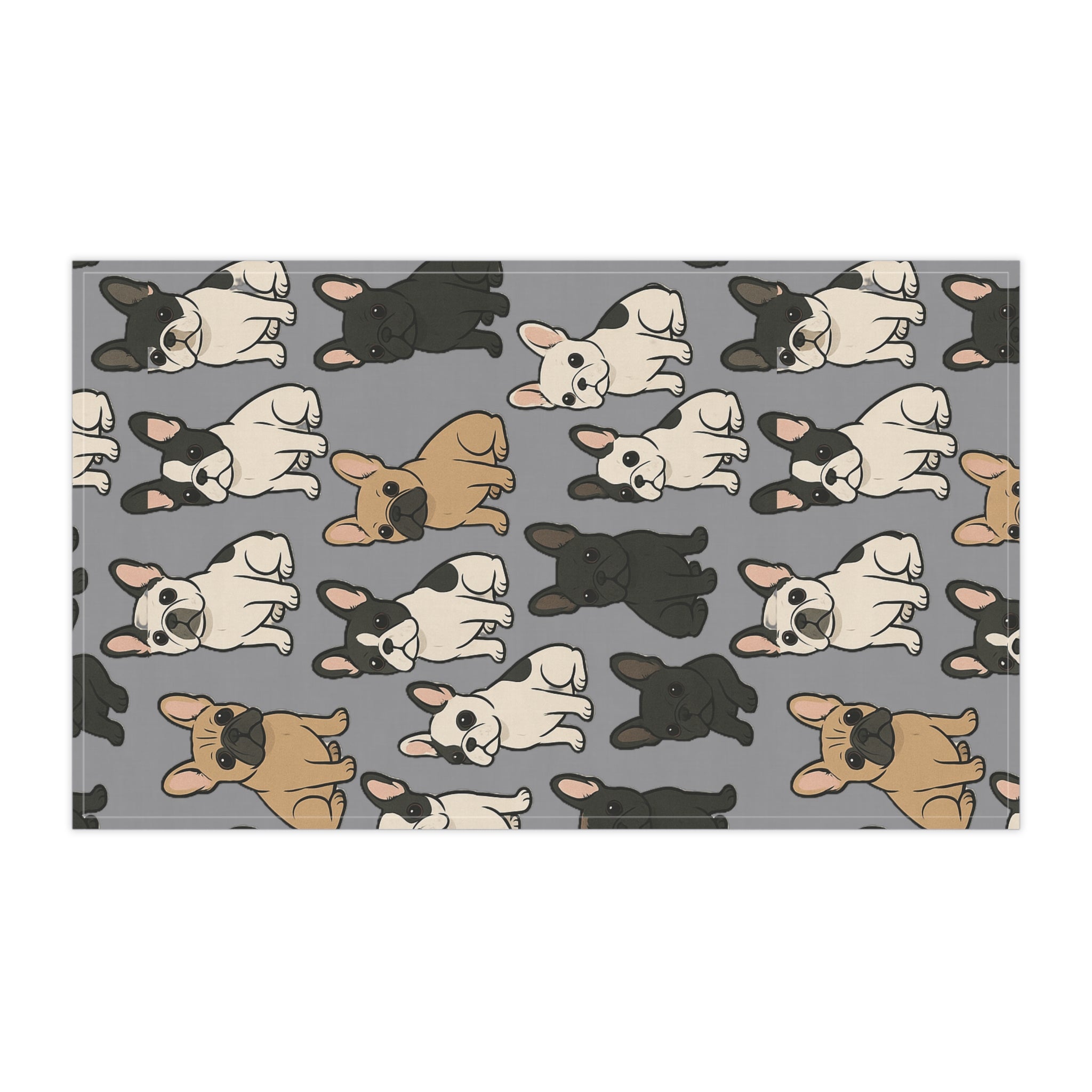 French Bulldog Pattern Tea Towel | Cute Dog Kitchen Towel, Grey Pup Print