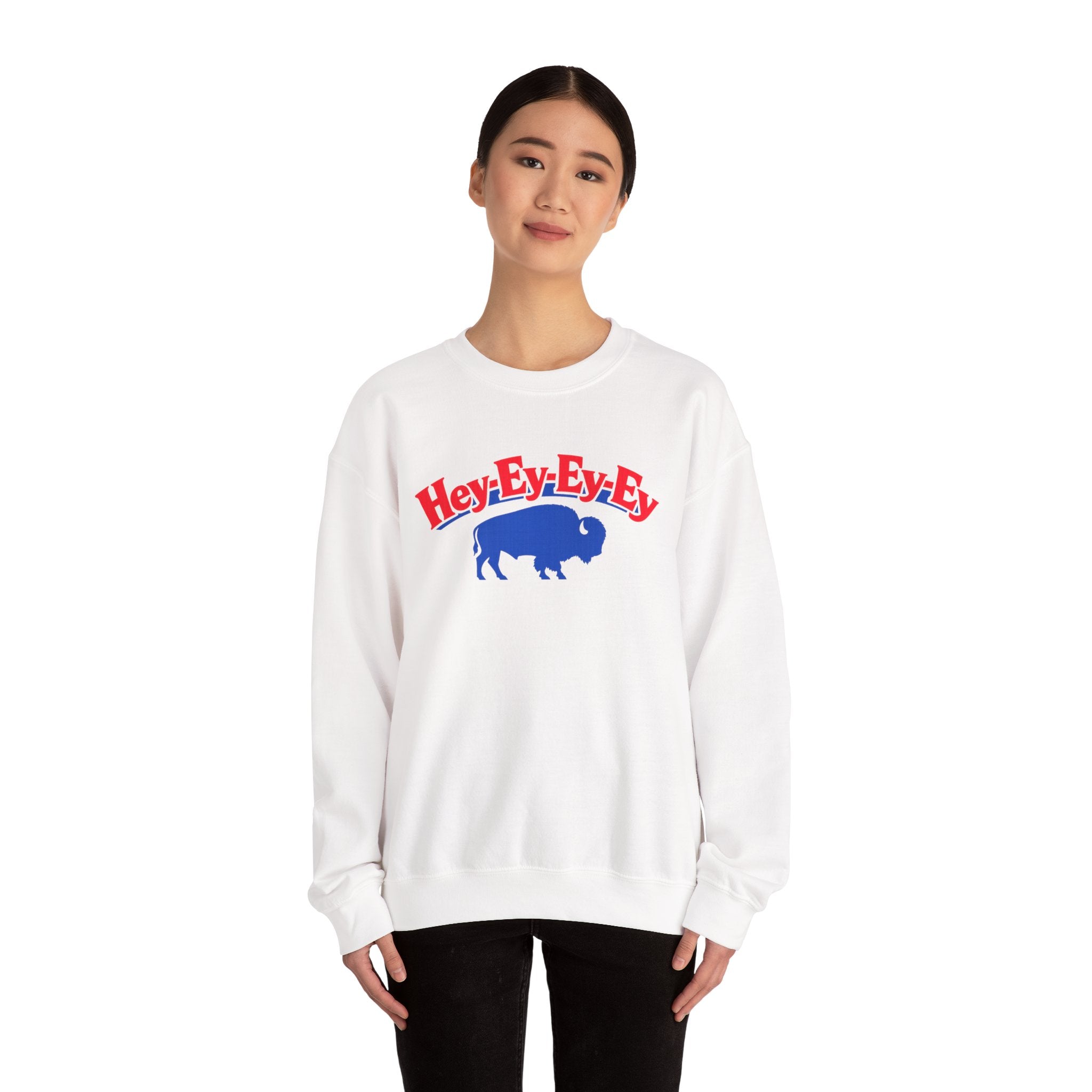 Hey-Ey-Ey-Ey Buffalo Crewneck Sweatshirt | Retro Buffalo Graphic