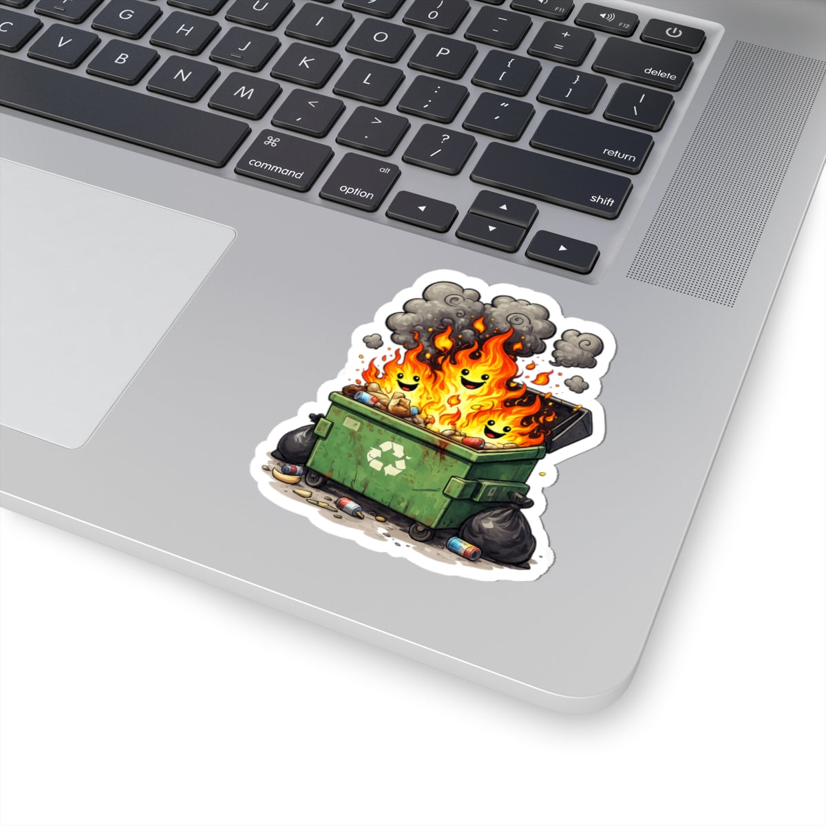 Dumpster Fire Kiss-Cut Sticker | Cute Flaming Trash Can Vinyl Sticker