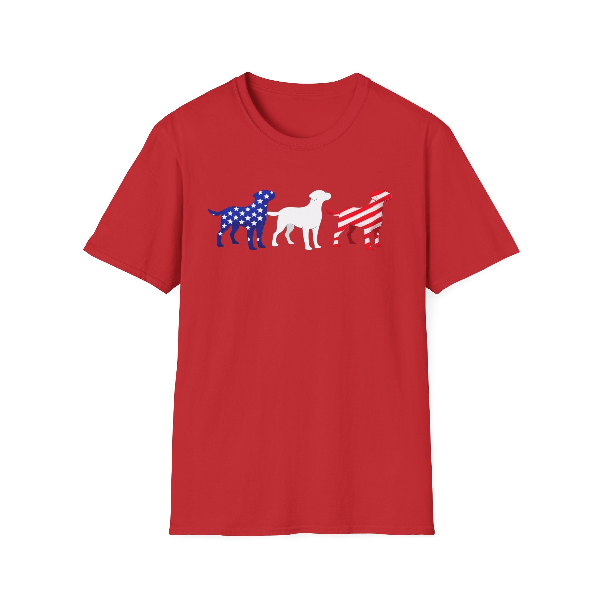 American Flag Labrador Trio T-Shirt | Patriotic Dog Silhouette Tee