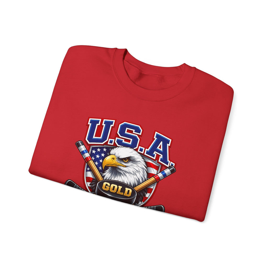 USA Hockey Eagle Crewneck Sweatshirt – 'Gold 2026' Patriotic Hockey Sweatshirt
