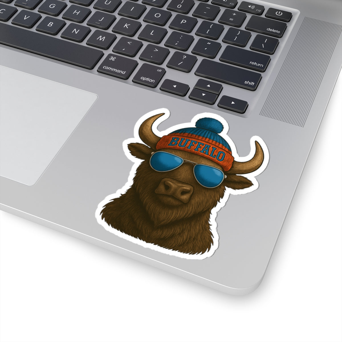 Buffalo Head sticker | Kiss-Cut Sticker, winter beanie sunglasses