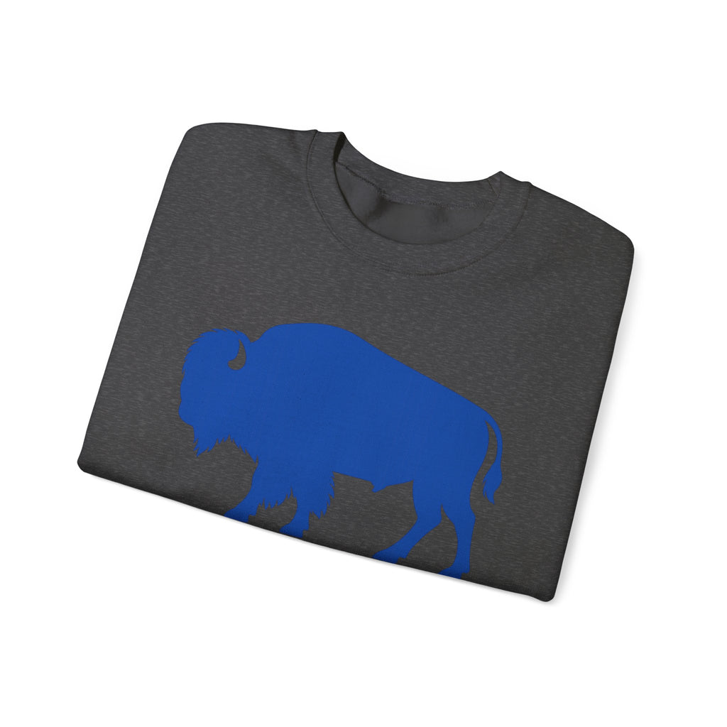 Blue Buffalo Silhouette Buffalo Sweatshirt | Red Blue Sleeve Text
