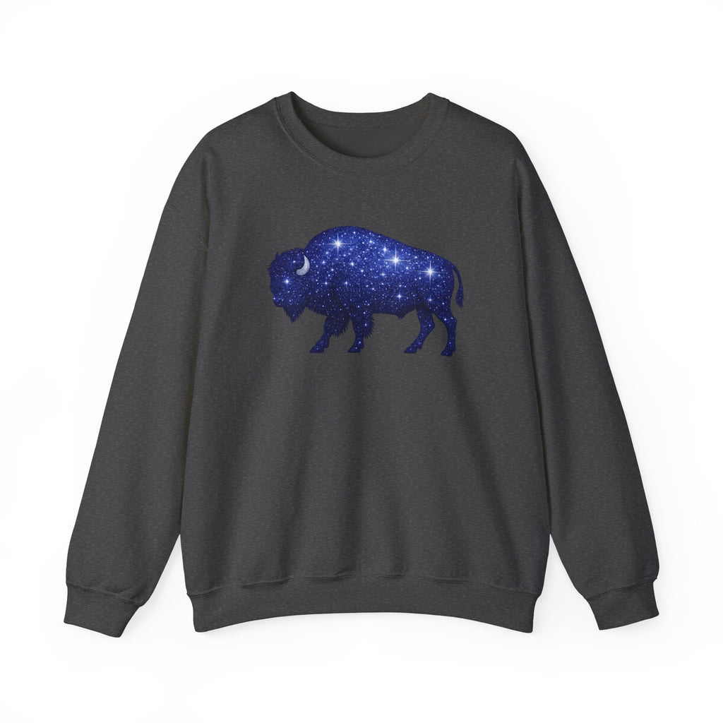 Starry Buffalo Crewneck Sweatshirt | Galaxy Bison Silhouette