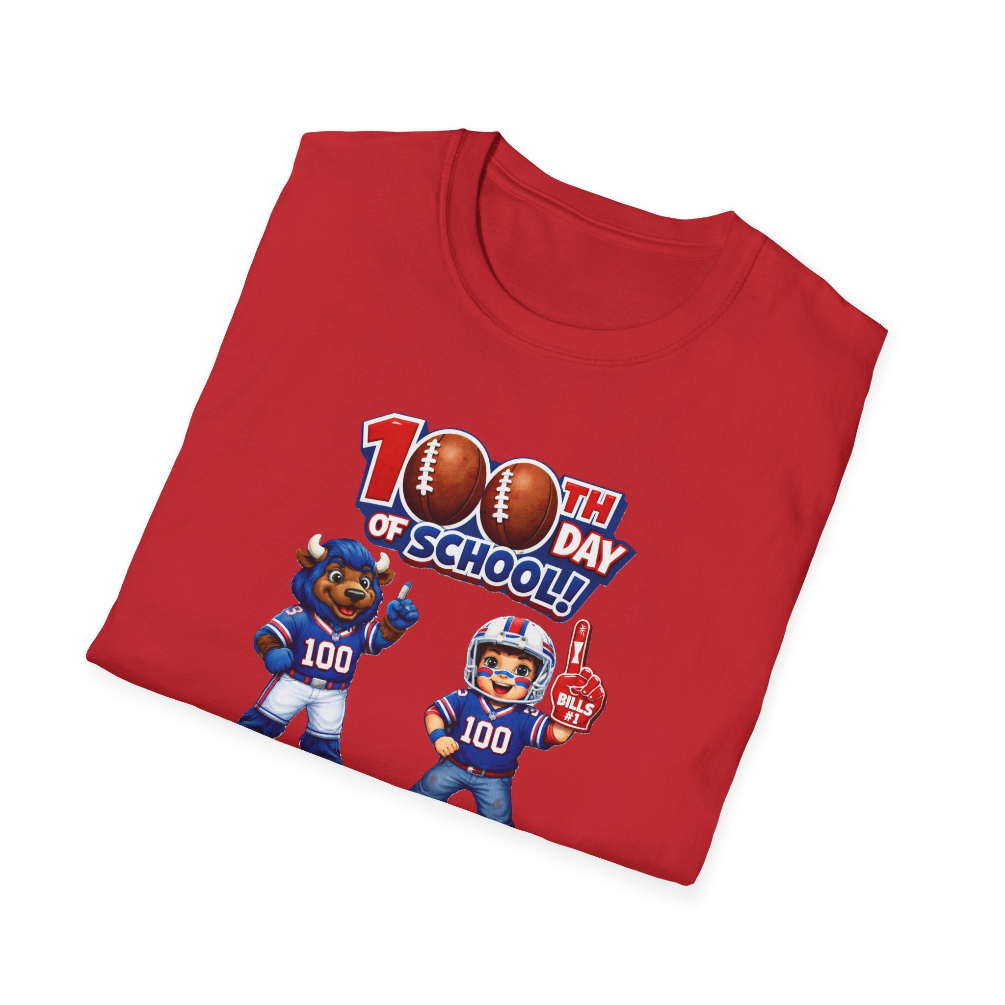 Buffalo 100th Day of School Football Mascot T-Shirt | School Celebration Tee
