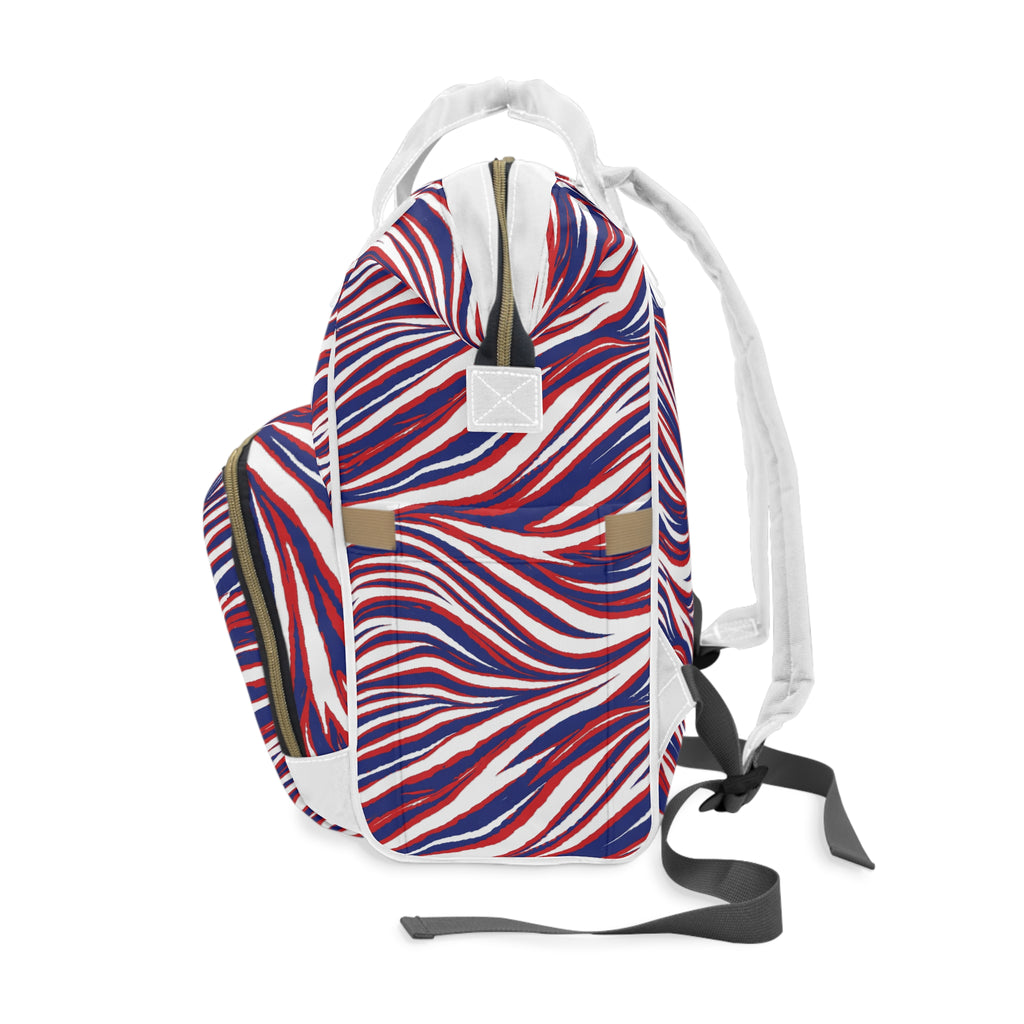 Buffalo Red White Blue Stripes Diaper Backpack | Patterned Baby Bag