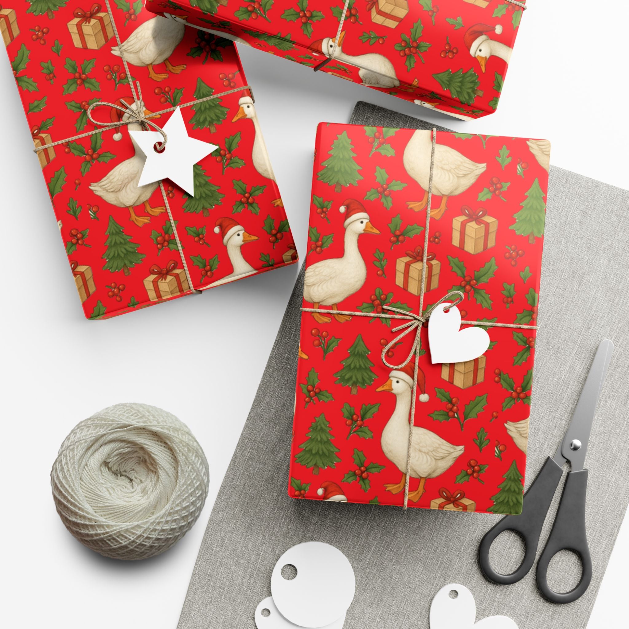 Christmas Geese Gift Wrap Paper | Holiday Duck Pattern Wrapping Paper