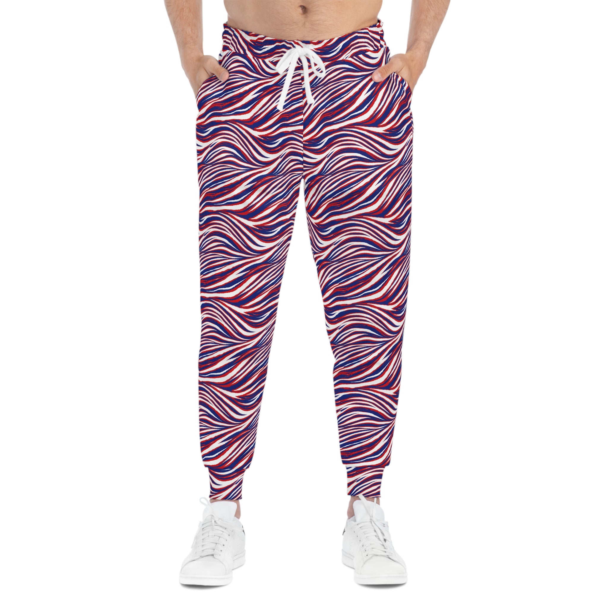 Buffalo Red White Blue Wavy Stripe Joggers | All-Over Print Athletic Joggers