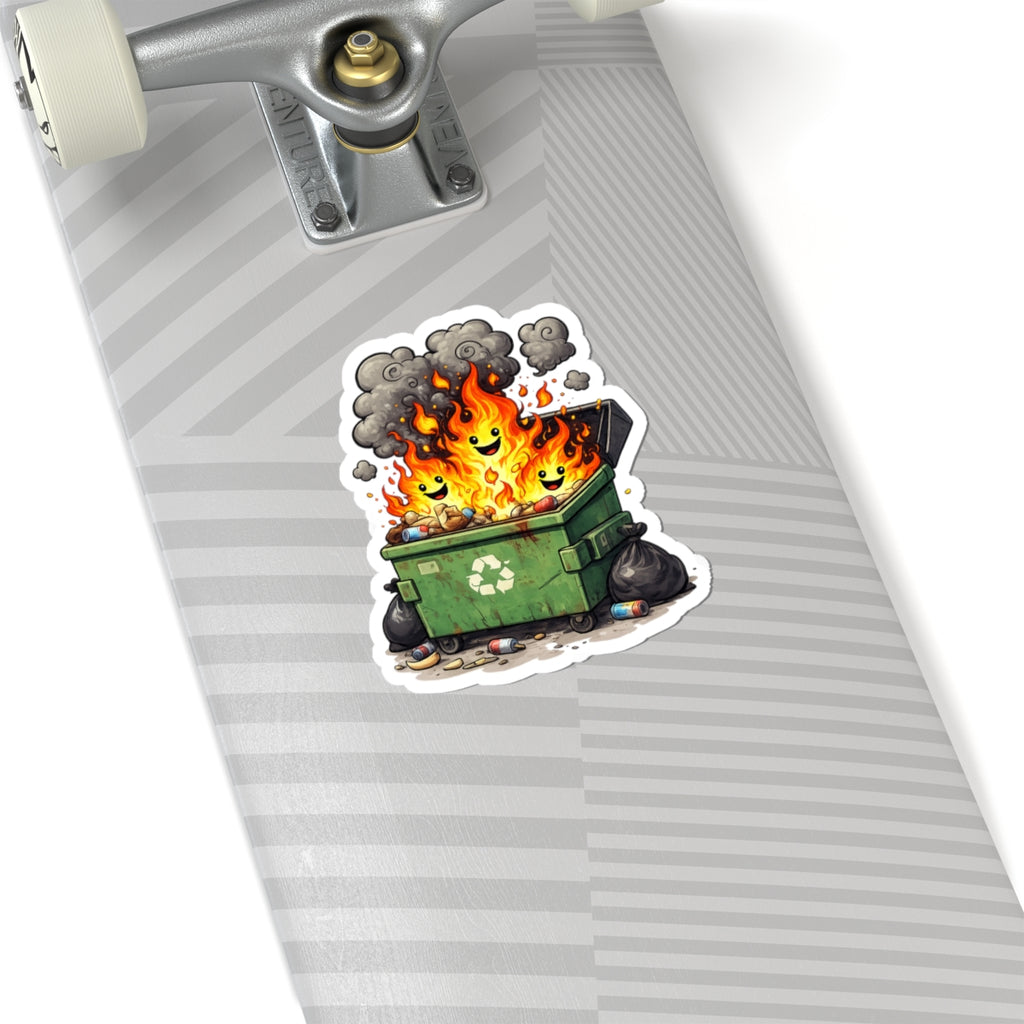 Dumpster Fire Kiss-Cut Sticker | Cute Flaming Trash Can Vinyl Sticker