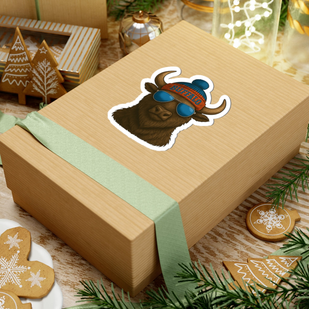 Buffalo with Beanie and Sunglasses Sticker | Kiss-Cut Sticker