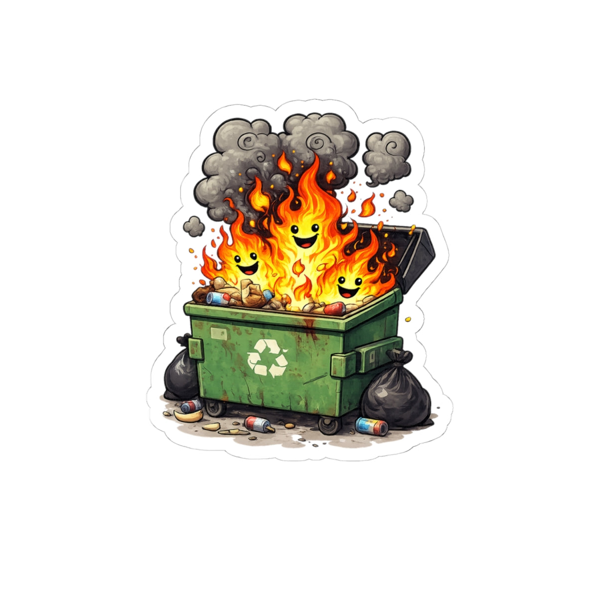 Dumpster Fire Kiss-Cut Sticker | Cute Flaming Trash Can Vinyl Sticker