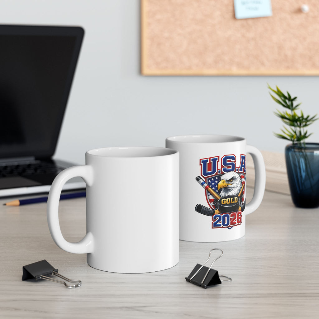 USA Hockey Ceramic Mug — Patriotic Ice Hockey Coffee Cup (11oz, 15oz)