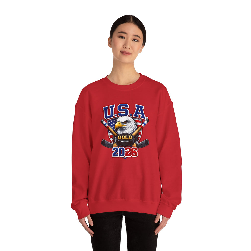 USA Hockey Eagle Crewneck Sweatshirt – 'Gold 2026' Patriotic Hockey Sweatshirt