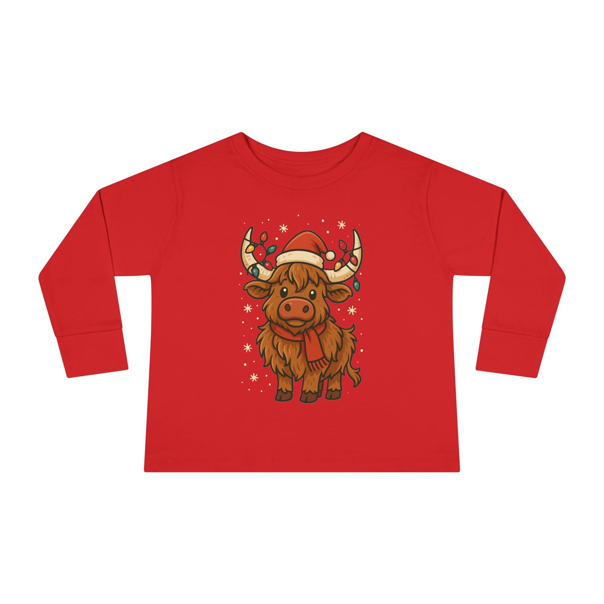 Highland Cow in Santa Hat Toddler Tee | Christmas