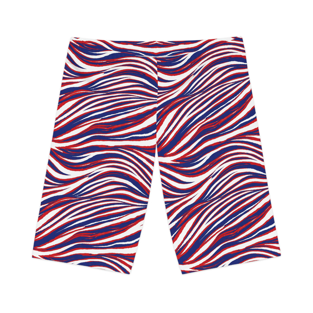Red White Blue Wave Bike Shorts