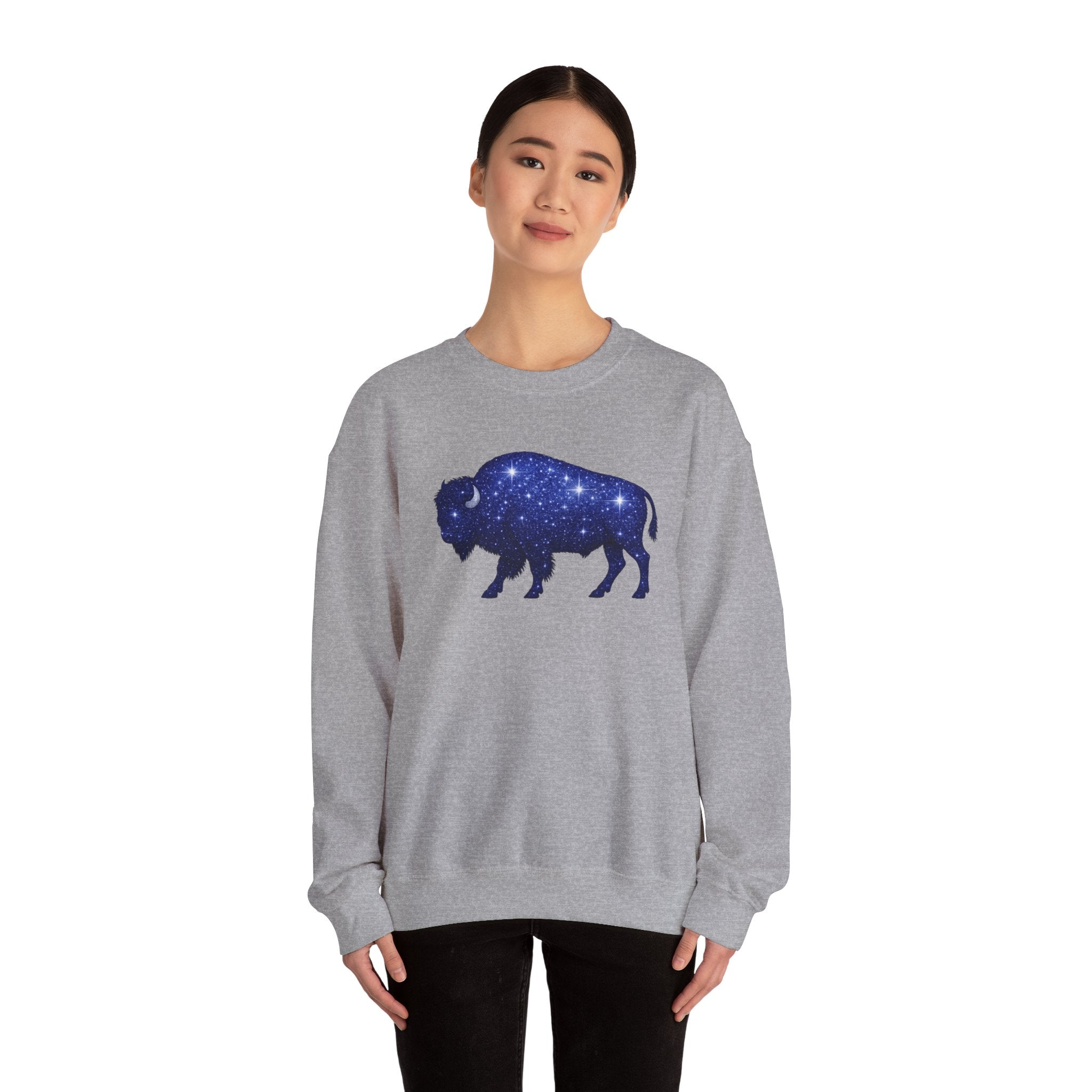 Starry Buffalo Crewneck Sweatshirt | Galaxy Bison Silhouette