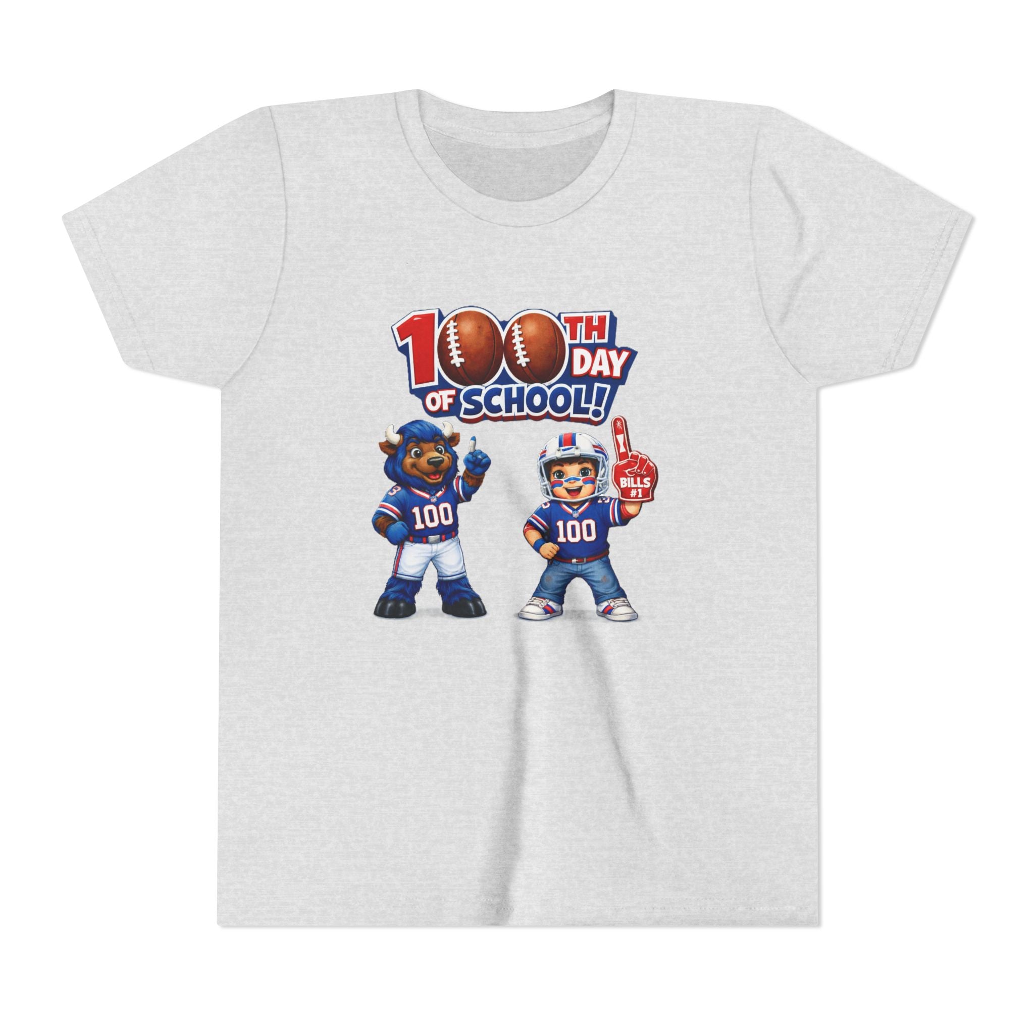 Buffalo 100th Day of School Kids Tee | Football Mascot 100 Design