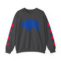 Blue Buffalo Silhouette Buffalo Sweatshirt | Red Blue Sleeve Text