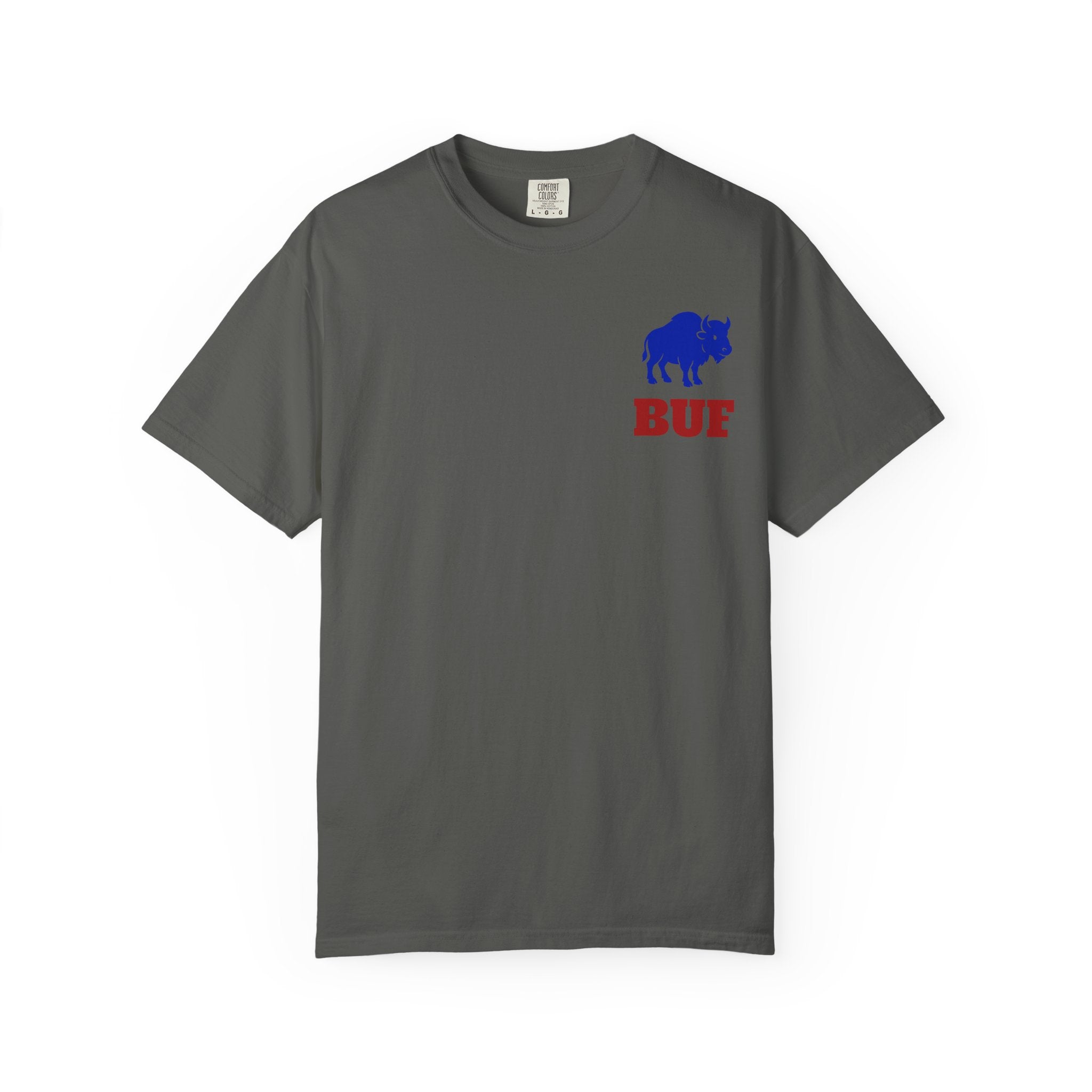 Buffalo Logo BUF, T-Shirt | Blue Buffalo Silhouette with Red Text