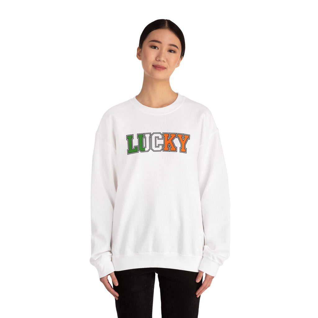 Lucky Crewneck Sweatshirt — St. Patrick’s Day Green & Orange Retro College Style