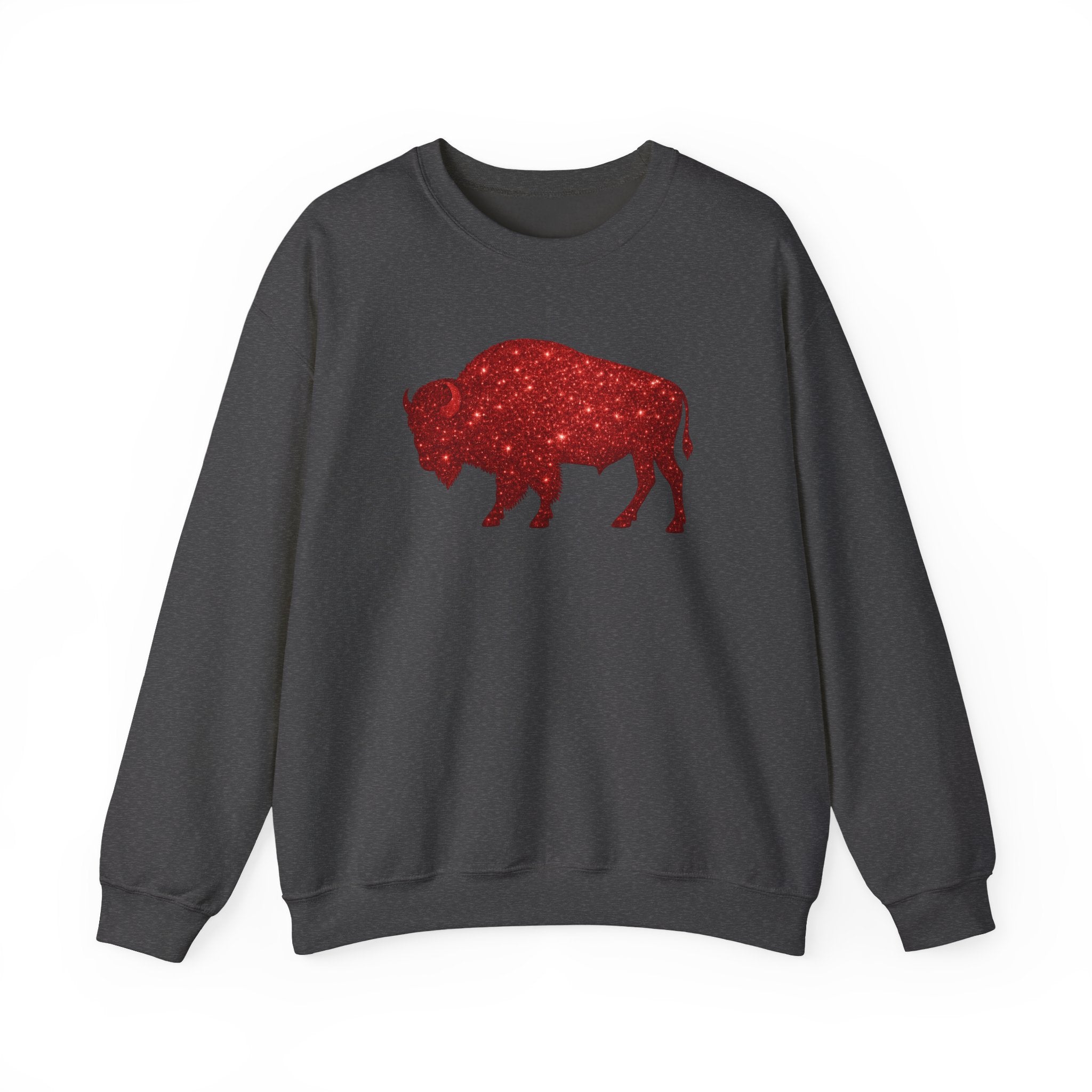 Red Glitter Buffalo Sweatshirt | Rustic Buffalo Silhouette, Western Farm