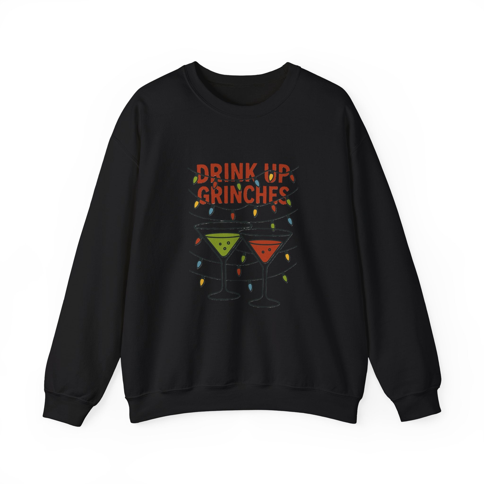 Drink Up Grinches Sweatshirt | Christmas cocktail lights holiday design