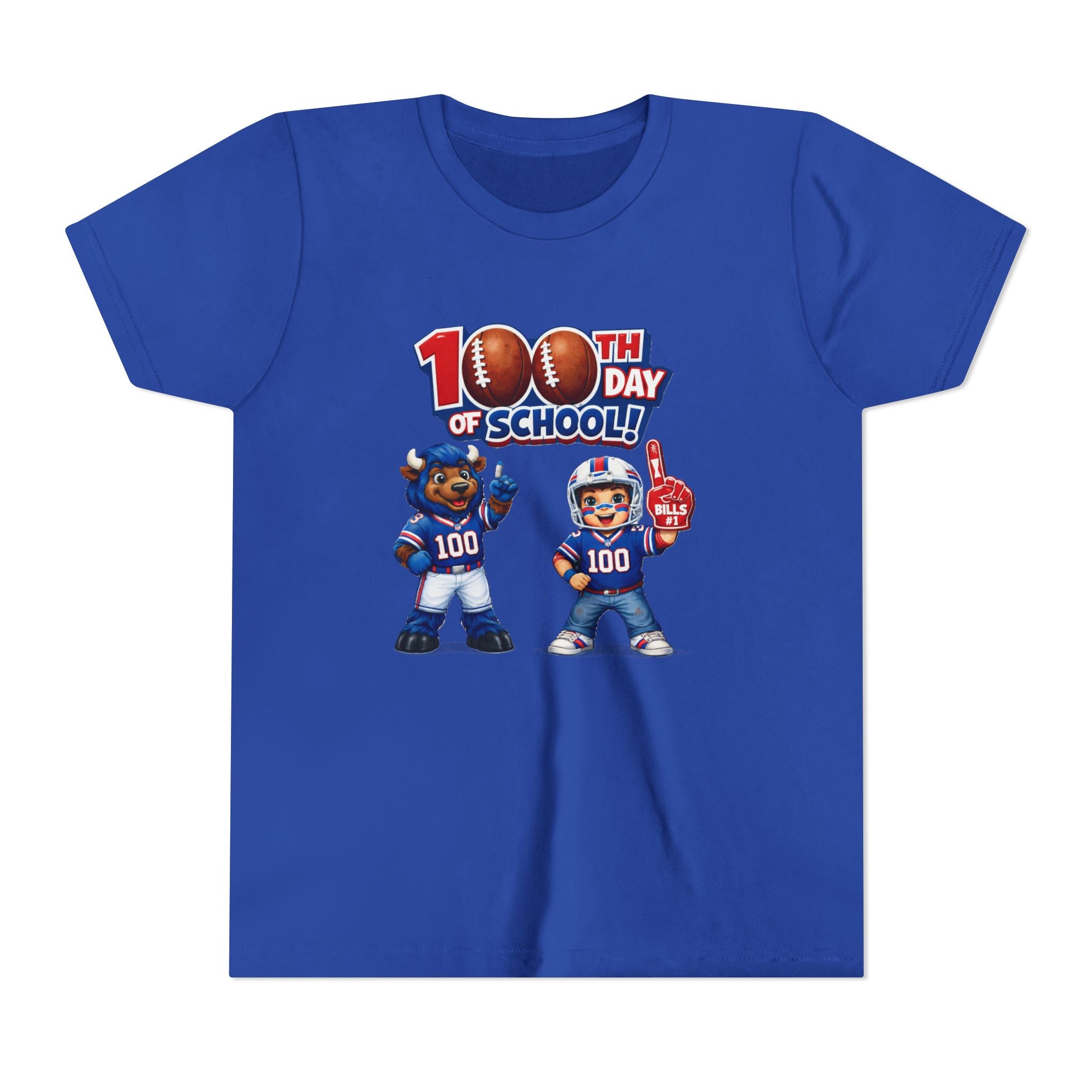 Buffalo 100th Day of School Kids Tee | Football Mascot 100 Design