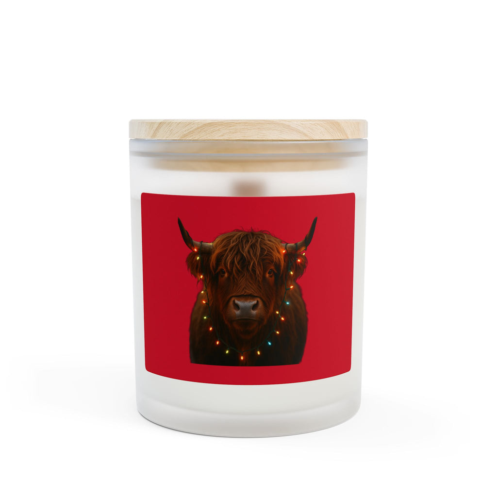 Highland Cow with Christmas Lights Candle | Frosted Glass 11oz